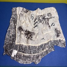 Vintage Echo Signature 100 Silk Leonardo Da Vinci 38  Sq Scarf Classic Grays