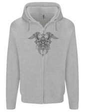 Cross Skull Wings Gothic Biker Heavy Metal Mens Zip Up Hoodie