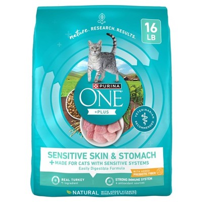 Purina One Natural Dry Cat Food - Sensitive Stomach & Skin, Turkey Flavor, 16 lb
