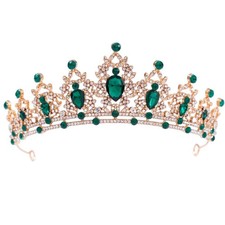 FORSEVEN Crystal Tiaras Crowns for Women 5.8inch x 2.2inch, Gold Green