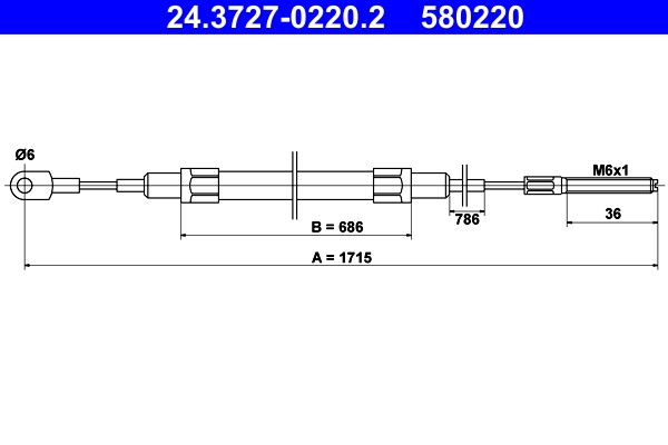 Rear ATE 24.3727-0220.2 Cable Pull, parking brake for BMW