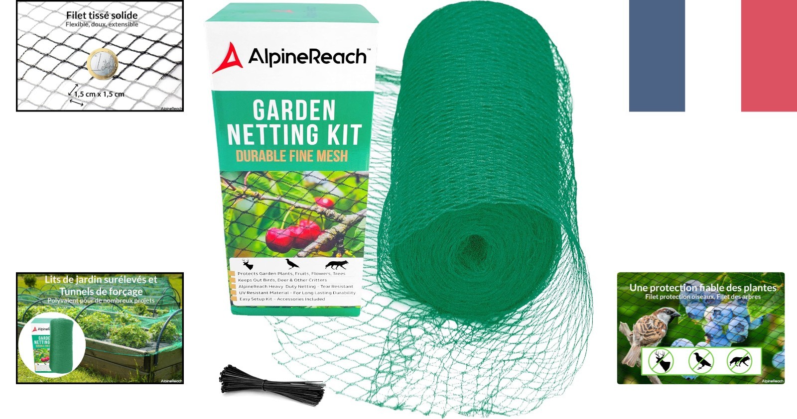 Filet de protection de jardin AlpineReach en maille tissée contre les oiseaux
