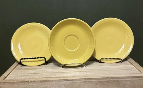 Vintage Lot of 3 HLC Fiesta Ware Yellow 1 6" Saucers & 2 Bread Plates