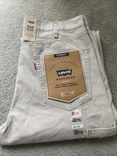 Levi's 568 Loose Carpenter Double Knee Pants Light Gray Canvas Men's Sz. 34x32