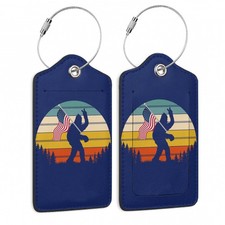 Set of 2 Luggage Tags for Suitcases, Vintage Bigfoot America Flag Leather Sui...