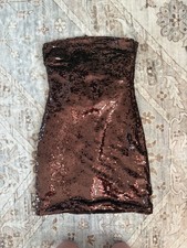 ZARA Sequin Bodycon Mini Dress Brown Strapless Knit Sleeveless XS