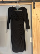 Lauren Ralph Lauren Size 8 Black  Jersey Wrap Dress Long Sleeve Stretch