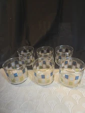 Vintage MCM Libby Nordic Glasses Blue Green Gold Trim Rocks/Juice 3"
