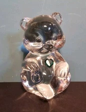 Fenton Art Glass Bear with Faceted Emerald Glass Heart - May Birthstone