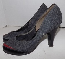 Vintage 40s 50s Gray Fabric Covered American Girl Shoes Round Toes High Heels 6
