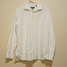JOHN VARVATOS White Cotton Button Up Long Sleeve Shirt  17, 34/35