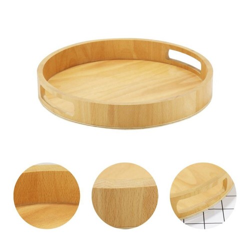 Round Wooden Serving Tray Tea Food Server Kitchen Wooden Tray 25/30/35/40cm UK - Picture 8 of 16