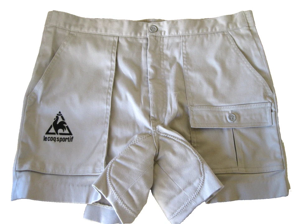 Pantalones Cortos De Colección Años 90 Le Coq Sportif Bicicleta Retro Caqui Acolchado Gamuza Cintura 34" Unisex Foto 2 de 4