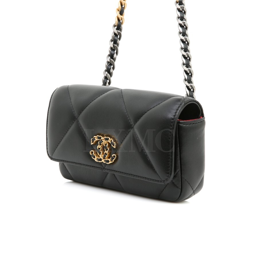 Chanel 19 Back Belt Bag Chain Cross Black Waist Bag AP3774