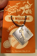 Dije de llave de béisbol TED WILLIAMS Sport Stars Luckee años 50-original como nuevo en tarjeta