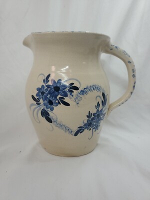 Marshall Pottery Hand Painted & Signed Blue Flower Pitcher 