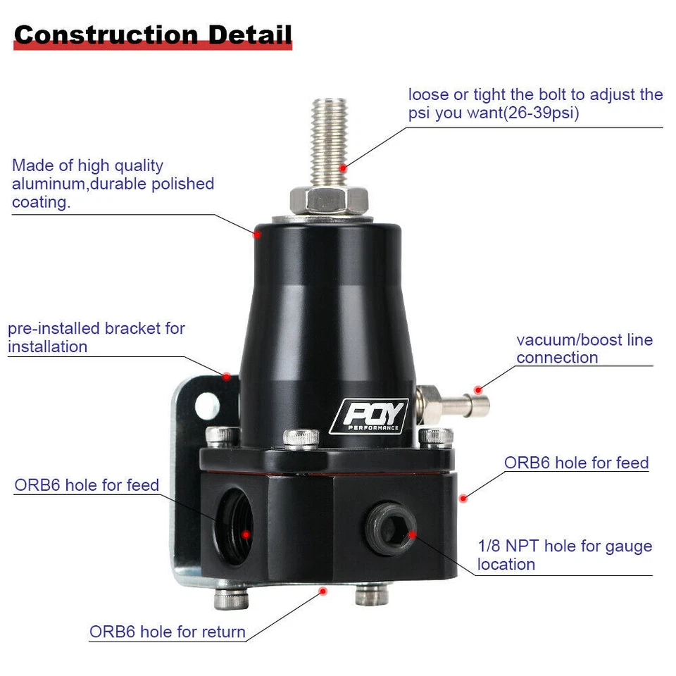 Kit regulador de presión de combustible EFI universal 30-70 PSI con accesorios de medidor de aceite AN6 Foto 4 de 4