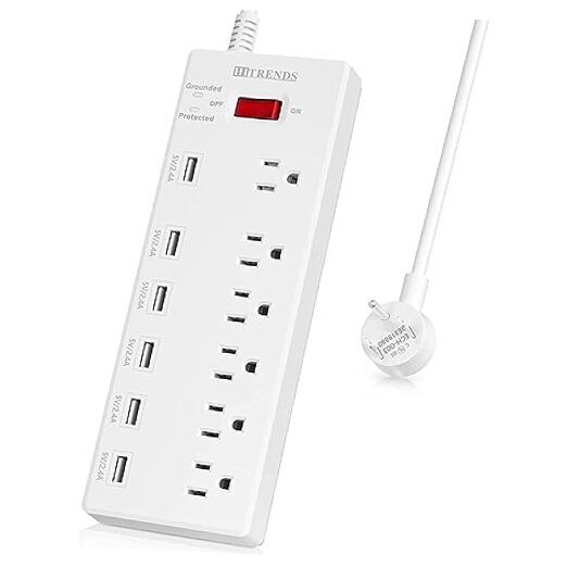 Surge Protector Power Strip with 6 USB Charging Ports, USB 6 Outlets White