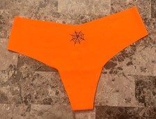 VICTORIA'S SECRET PINK ORANGE BLACK SPIDERWEB HALLOWEEN NO SHOW THONG PANTIES