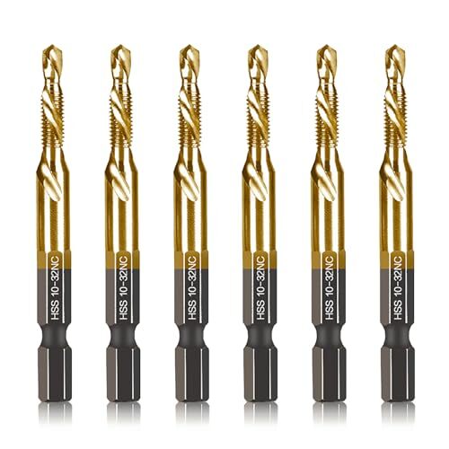 6-pc 10-32NC Combination Drill Tap Bit Set SAE 10-32NC Thread Size Titanium 