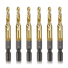 6-pc 10-32NC Combination Drill Tap Bit Set SAE 10-32NC Thread Size Titanium C...
