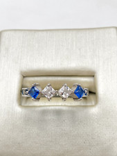 STERLING SILVER 925 BLUE  WHITE GEMSTONE 3mm BAND SIZE 7.25 RING 2.5g