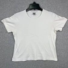 Geoffrey Beene Womens Shirt Large White 100% Cotton Short Sleeve Pullover Casual