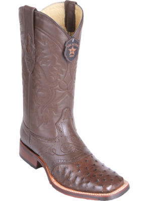 Los Altos BROWN Ostrich Square Toe TPU Rubber Sole Western Cowboy Boot D