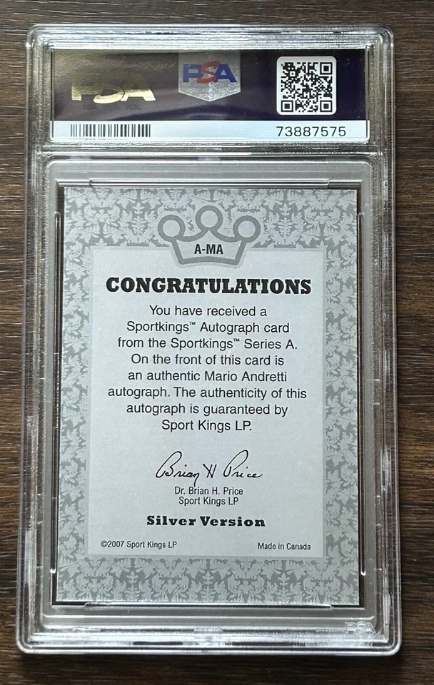 2007 SPORTKINGS Mario Andretti Autographs Silver #A-MA PSA 8 Auto 10 Racing Card - Image 2 of 4