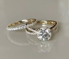 2Ct Round Cut Simulated Diamond Wedding Bridal Ring Set 14K Yellow Gold Plated
