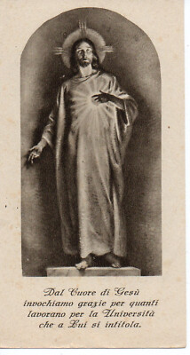 santino holy card - CATHOLIC UNIVERSITY OF THE SACRED HEART with prayer