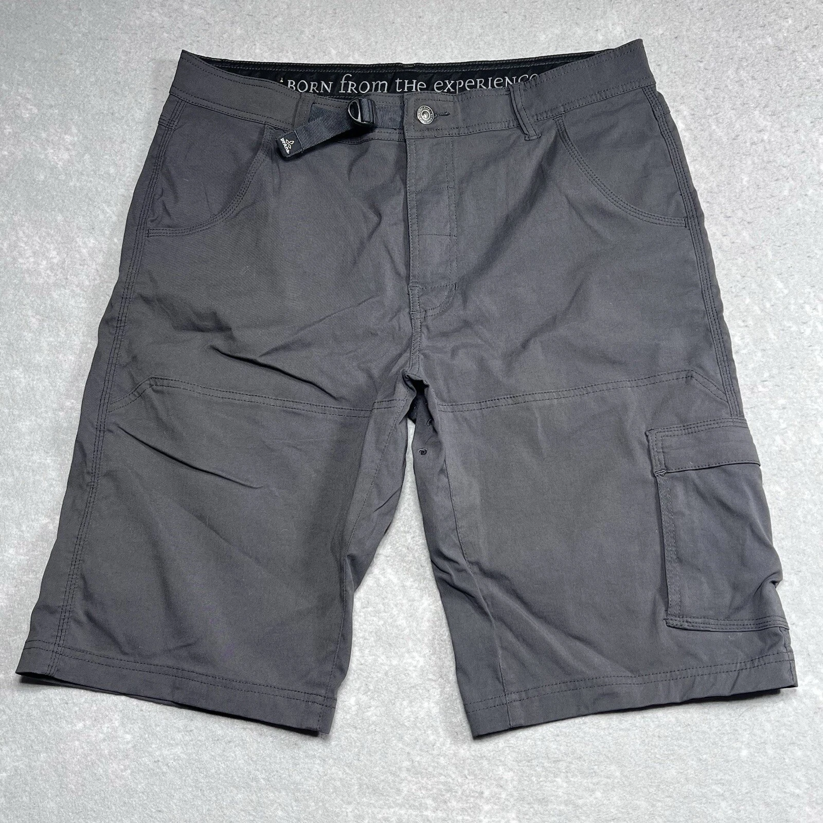 Prana Cargo Shorts Mens Large Gray Charcoal Stretch Nylon 11.5” Hiking Pocket