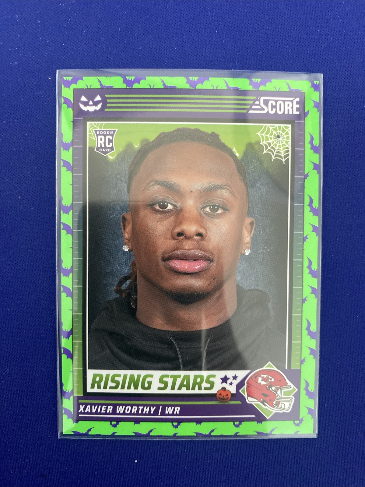 Xavier Worthy 2024 Score Football Halloween Green Bats RC 50 Kansas
