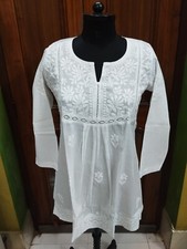 S M L XL 2XL ETHNIC HANDMADE 100 COTTON TOP KURTA KURTI CHIKAN EMBROIDERY