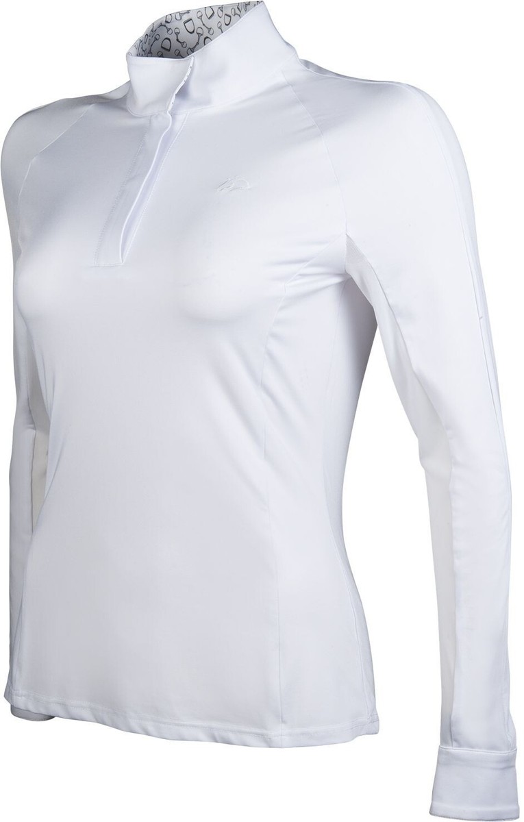HKM Hunter Competition Shirt - Long-Sleeved- White - 1/4 Zip Front