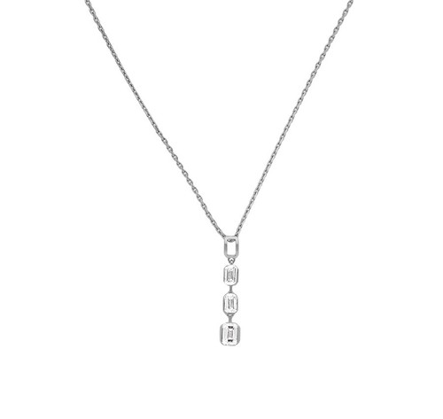 0.668 Ct Emerald Shape Natural Diamond 14K White Gold Droping Emerald Necklace