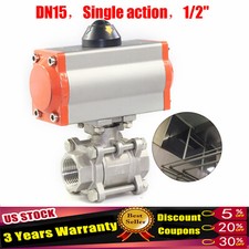 1/2" 3-Piece Single-Acting Pneumatic Air Actuated Ball Valve Stainless Steel US