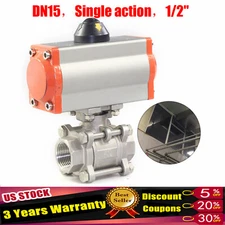 1/2" 3-Piece Single-Acting Pneumatic Air Actuated Ball Valve Stainless Steel US