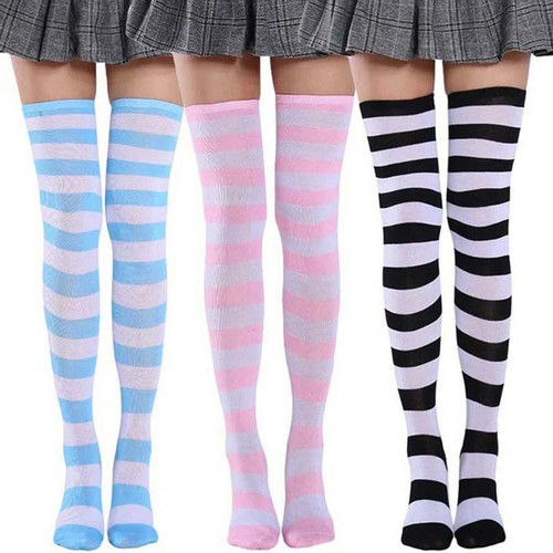 Women Girls Over Knee Striped Socks Thigh High Cute Cosplay Stockings Legwear