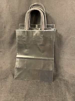 12 Gift Shopping Paper Bags Tote Black - U-Line - 10'' x 8'' x 4.25'' - Handle