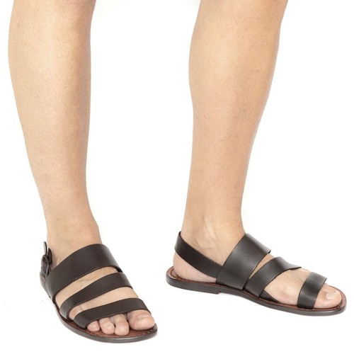Handmade brown leather strappy sandals for men's made in Italy - Picture 9 of 14