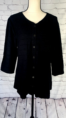 Habitat Cardigan Black Striped Button Down 3/4 Sleeve 100% Cotton V-Neck Large