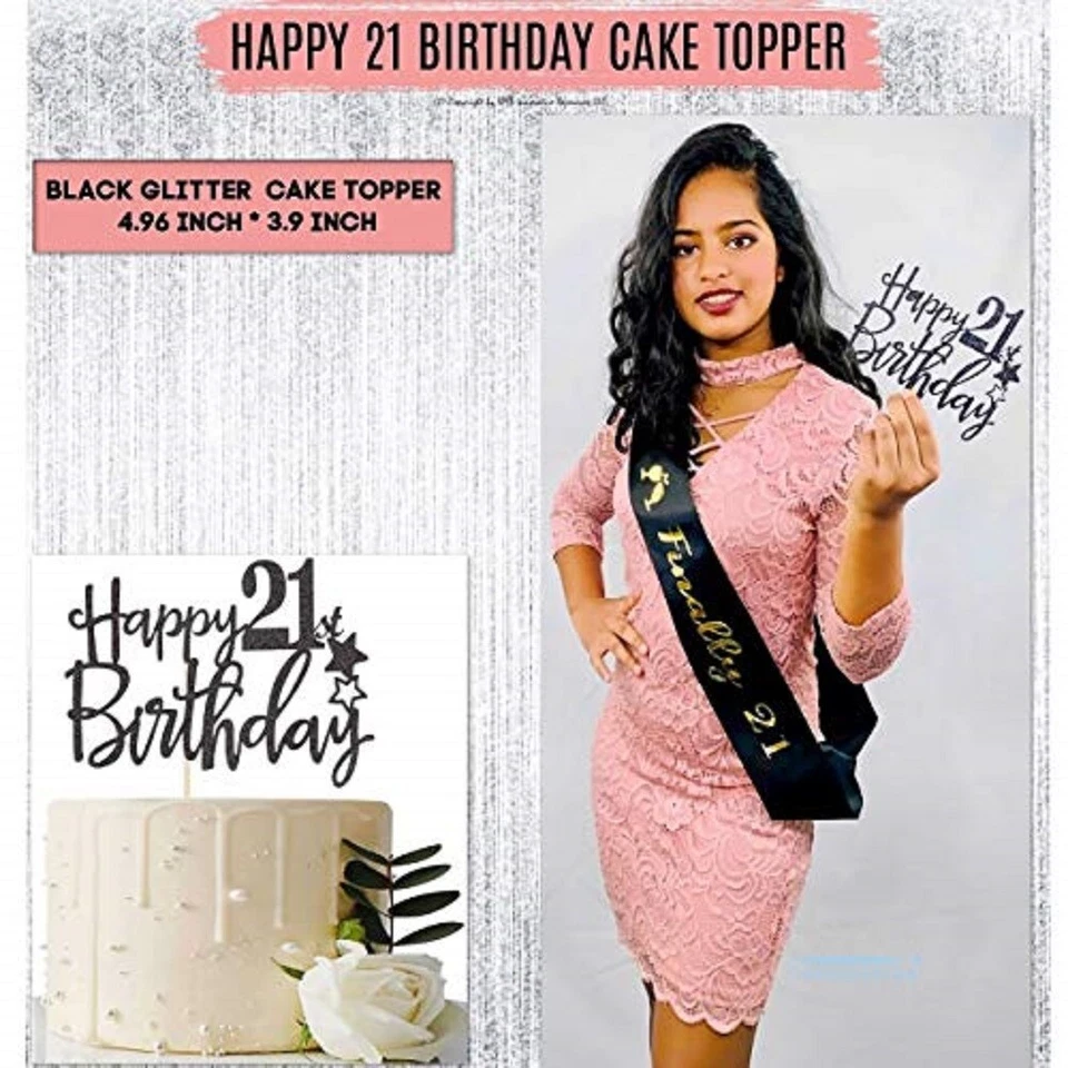 21 Años Niña Cumpleaños Decoraciones 21ª Niña Cumpleaños Faja Oro Rosa SPSS INNOVADOR Foto 3 de 4