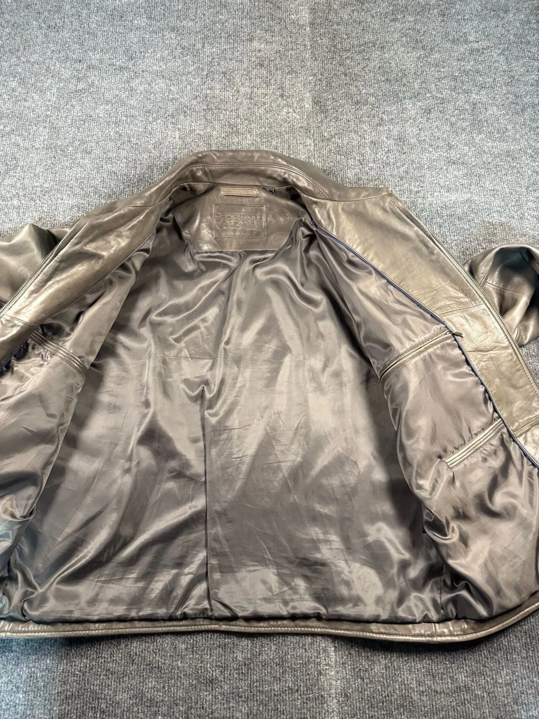 Roundtree & Yorke Leather Jacket Size L Brown Zip Front Bomber - product detail image 5
