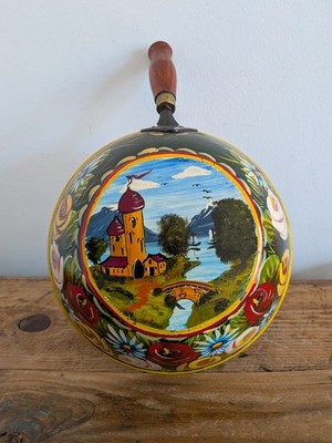 Vintage Floral Handbemalt Bargeware Bratpfanne Kanal Boot Zubehör Volkskunst 