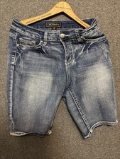 Cato Women's Premium Classic 8  Denim Bermuda Shorts Embellished Back Pockets