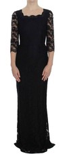 Dolce&Gabbana Women Black Dress Viscose Floral Lace Maxi Mermaid Bodycon IT 40 S