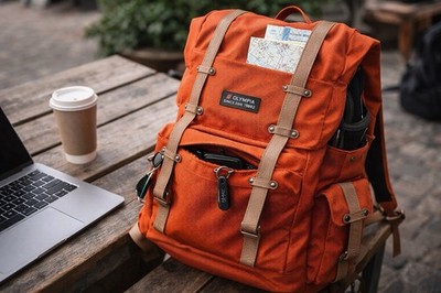 Olympia Backpack Orange Travel Hiking School Bag Multi Pocket Power Cool System