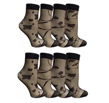 8 Pk Fishnet Ankle Socks, Women Womens Mesh Office Dress Shoe Heel Sock - Black