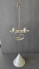 Antique Primitive Tin Candle Holder Adjustable Double Arm Conical Base Farmhouse